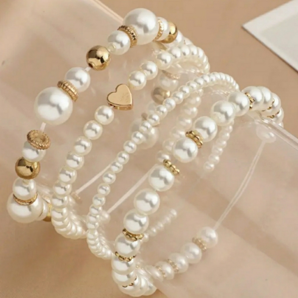 NEW 4-Pc Faux Pearls and Gold Bracelet Set